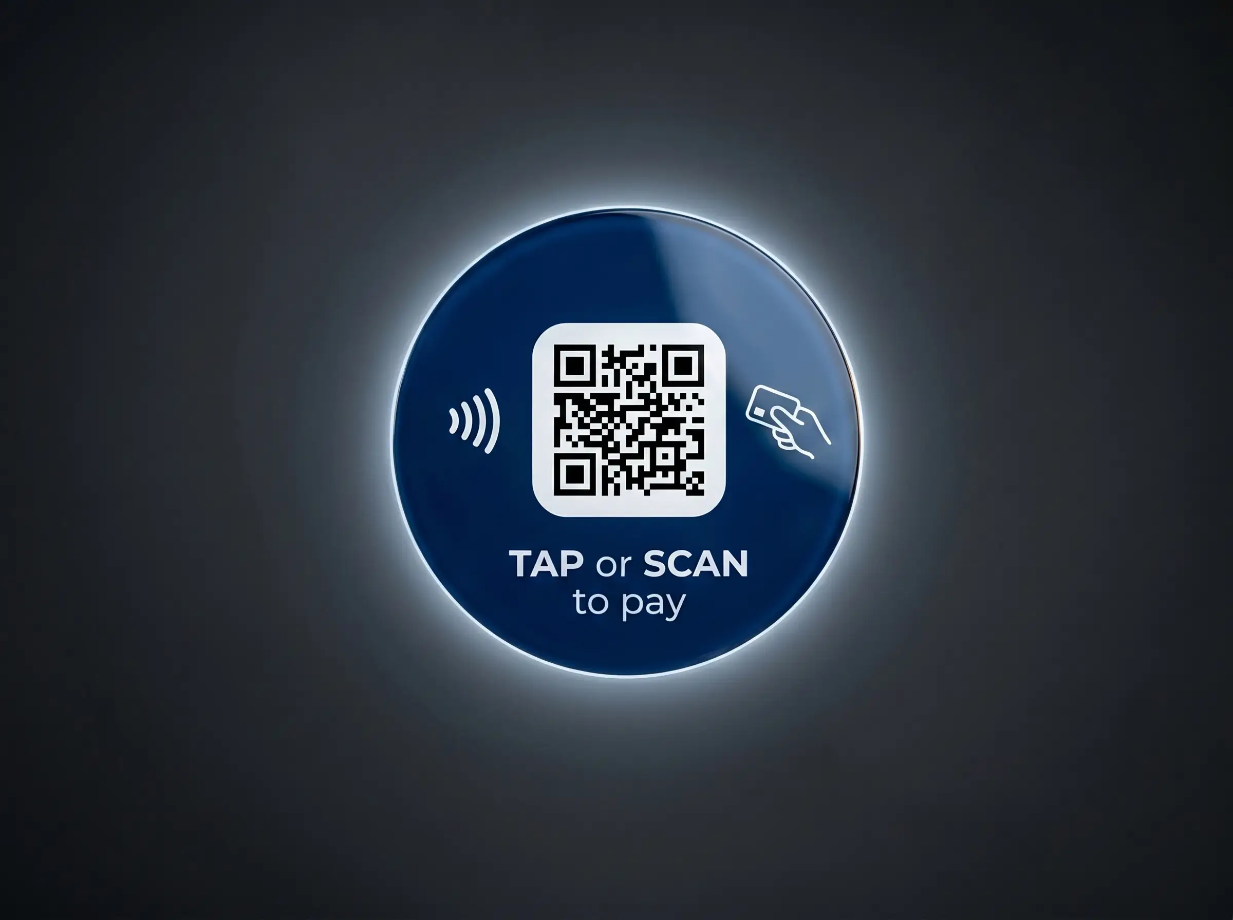 Customer scanning a QR code on a vending machine payment terminal with an NFC tap reader alongside